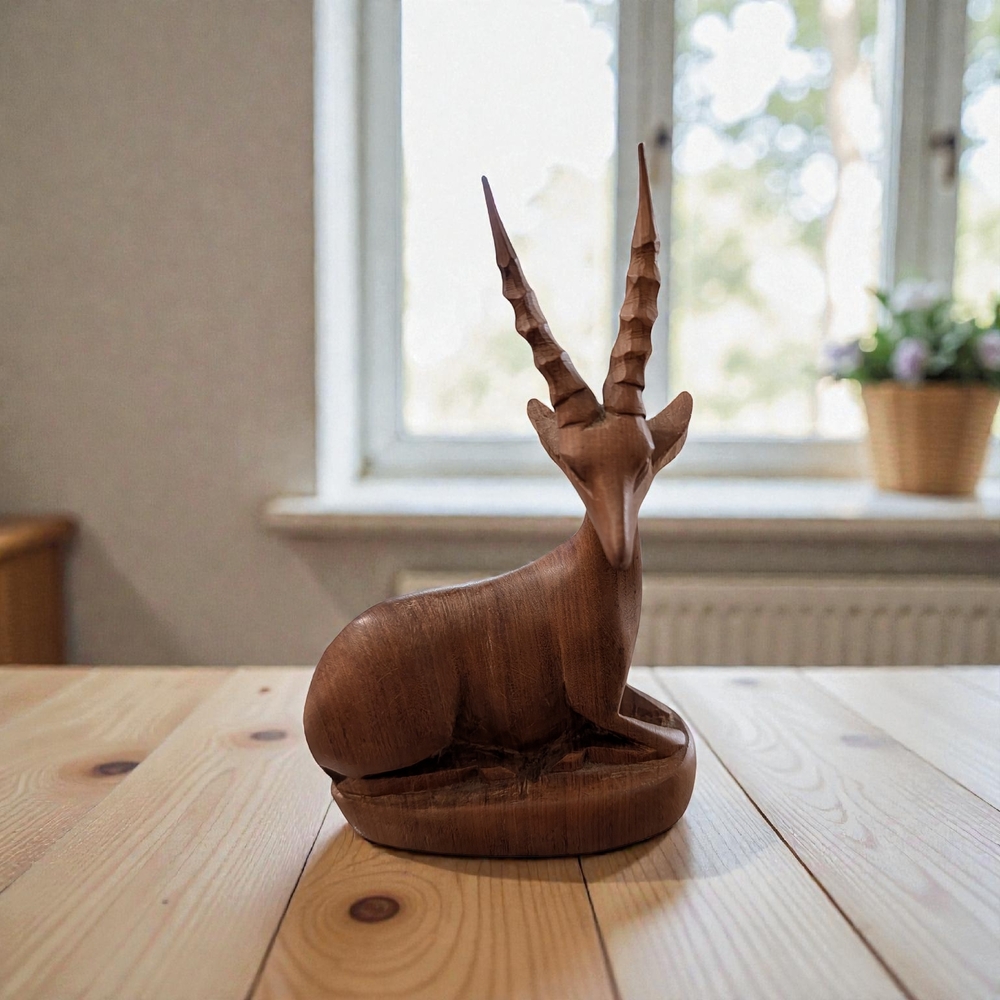 Hand-Carved Wooden Antelope/Gazelle Figurine – Handmade Decor